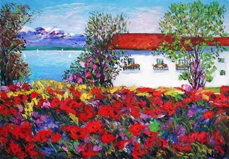 ANTONIO IALENTI Campobasso 12/07/1937 Casa con fiori, 2007 olio su tela cm....