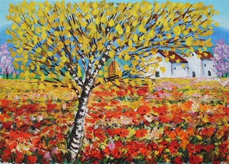 ANTONIO IALENTI Campobasso 12/07/1937 Campo di fiori olio su tela cm. 50x70,...