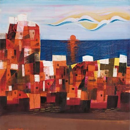 VITTORIOMARIA DI CARLO S. Marco in Lamis (Fg) 1939 Sunset olio e collage su...