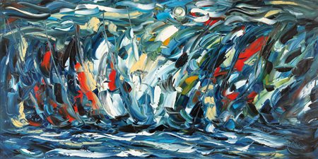 MARIO FALCHI Porto Maurizio 1950 Regata, 2009 olio su tela cm. 60x120, firma...