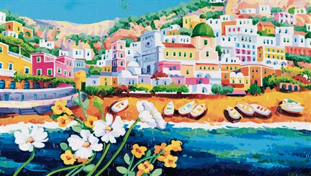 ATHOS FACCINCANI Peschiera (Vr) 29/01/1951 Positano dal mare olio su tela cm....