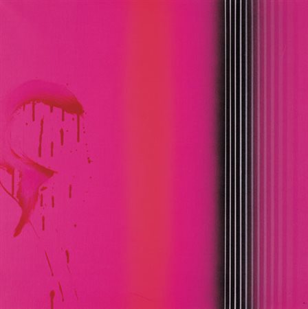 ENNIO FINZI Venezia 1931 Grammaticando in rosso olio su tela cm. 70x70, firma...