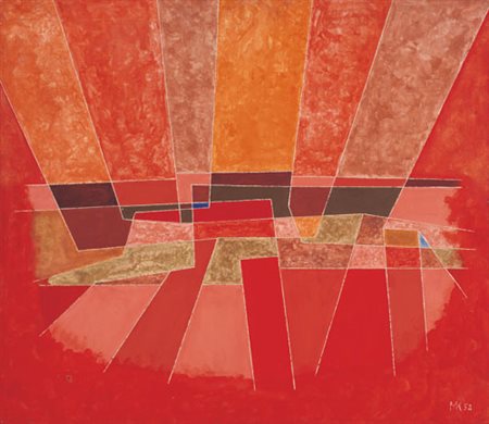 MARTIN KRAMPEN Siegen 09/03/1928 Tramonto, 1952 olio su tela cm. 67x78, sigla...