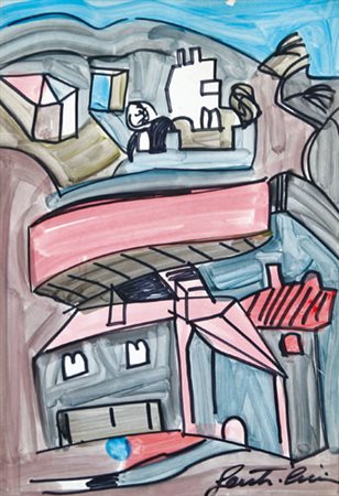 ALDO GENTILINI Genova 07/02/1911 - Tortona 10/08/1982 Paesaggio tecnica mista...