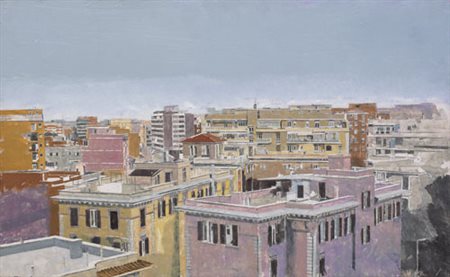 GIORGIO ORTONA 1960 Quartiere casilino, 2000 olio su tavola cm. 44x71,5;...