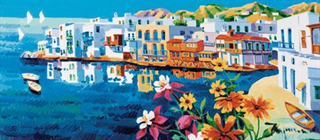 ATHOS FACCINCANI Peschiera (Vr) 29/01/1951 Mykonos e luce olio su tela cm....