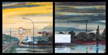 ALESSANDRO BUSCI Milano 1971 San Siro, 1999 dittico acrilici su carta...