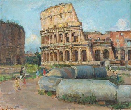 ISE LEBRECHT 1881 - ? In visita al Colosseo olio su tela cm. 65x75, firma e...