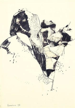 LEONARDO CREMONINI Bologna 26/11/1925 Paesaggio, 1958 tecnica mista su carta...