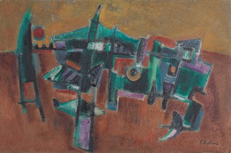 ITALO BOLANO 1936 Composizione in verde olio su tela cm. 60x90, firma in...