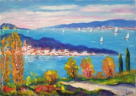 ANTONIO IALENTI Campobasso 12/07/1937 Veduta del Lago Maggiore olio su tela...