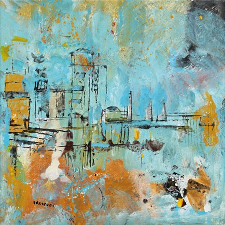 ELVIO ZORZENON Aquileia 1939 Paesaggio tecnica mista su tela cm. 70x70, firma...