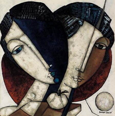 BRUNO LANDI Roma 23/03/1941 Gli amanti perduti, 2001 olio su tela cm. 60x60,...