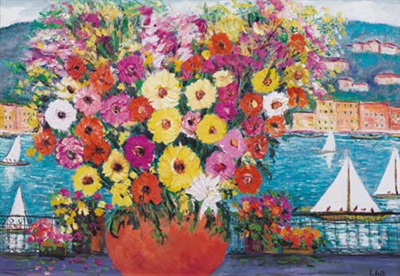 ANTONIO IALENTI Campobasso 12/07/1937 Marina con fiori, 2000 olio su tela cm....