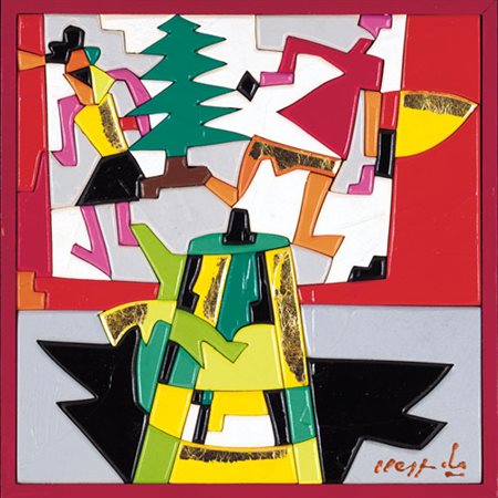 UGO NESPOLO Mosso Santa Maria (Bi) 29/08/1941 Coffee Shop acrilici e intarsio...