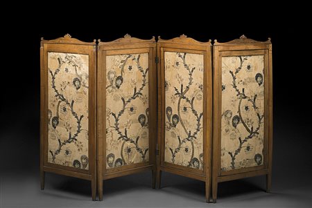 Paravento basso a quattro ante con pannelli estraibili montati in stoffa...