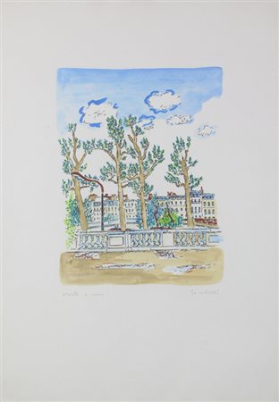 Orfeo Tamburi, Senza titolo, acquerello su base litografica, cm. 70x50,...