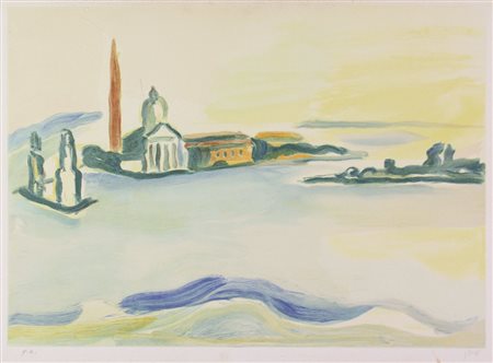 Virgilio Guidi, Venezia, 1982, litografia su carta, cm. 45x45, es. prova...