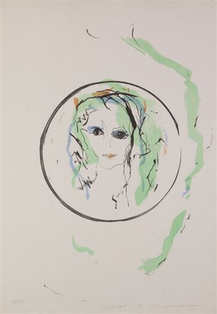 Ernesto Treccani, Volto in Ovale, litografia a retouche', cm. 70x50, es....