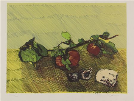 Giancarlo Cazzaniga, Natura morta, (1980 circa), litografia su carta, cm....