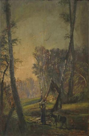 Agostino Fossati, Bosco, olio su tavola, cm. 48x35, firmato in basso a destra