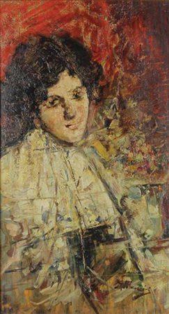 Antonio Mancini, Figura, olio su tavola, cm. 53x30, firmato in basso a destra