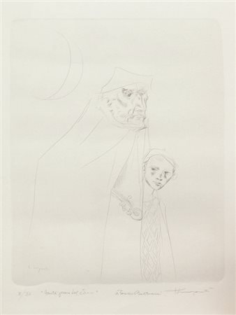 Trento Longaretti, Gente del Circo, incisione su carta, cm. 50x35 (lastra cm....