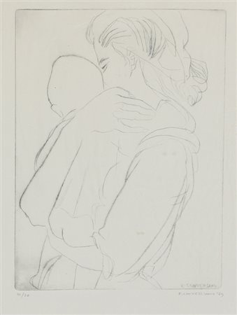 Romano Conversano, Madre con Bambino, 1969, incisione su carta, cm. 50x35...