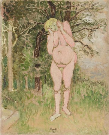 Gabriele Mucchi, Eva, Dopo, 1991, olio su tela, cm. 30x24, firmato e datato...