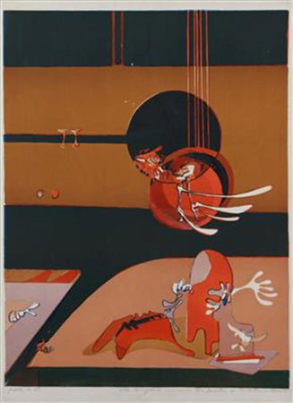 Nado Canuti, Senza titolo, 1973, litografia su carta, cm. 70x50, prova di...