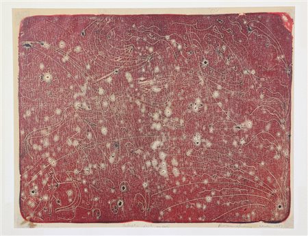 Anonimo, Battaglia degli Angeli, 1969, litografia su carta, cm. 40x50, firma...