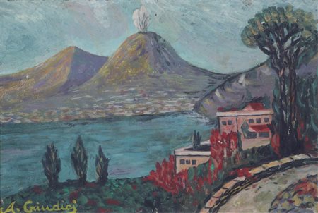 Giudici, Senza titolo, olio su tavola, cm. 48x63, firmato in basso a sinistra