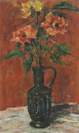 Anonimo, Vaso di fiori, 1966, tecnica mista su carta, cm. 47x28, poesia, data...