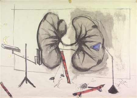 Ciriaco Campus, Senza titolo, 1994, tecnica mista su carta, cm. 70x100,...