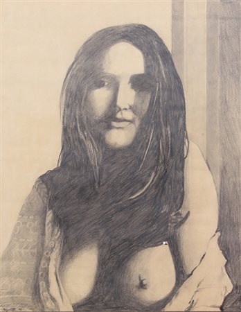 Ignoto, Ritratto, 1975, matita su carta, cm. 70x50, firmato "Pagnutti" e...