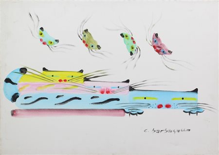 Ignoto, Gatti, tecnica mista su tela, cm. 50x70, firmato "C. Barbagallo" in...