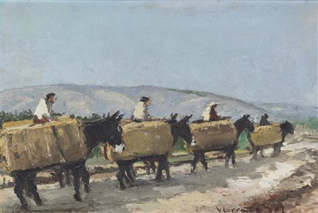 Ignoto, Senza titolo, 1963, olio su faesite, cm. 39x58, firma non decifrata e...