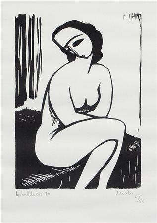 Ignoto, Nudo, 1970, litografia su carta, cm. 49x33, es. 6/50, firmata "B....
