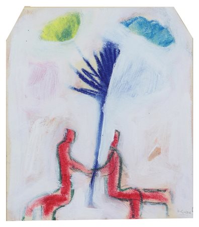 Hossein Golba, Senza titolo, tecnica mista su carta, cm. 18,5x16, firmata in...