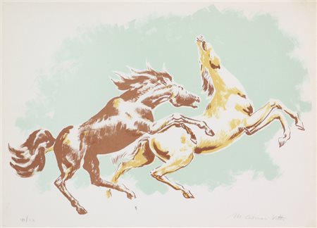 Marcello Cassinari Vettor, Cavalli, litografia su carta, cm. 30x40, es....