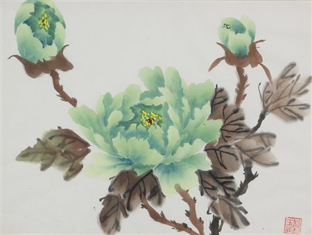 Ignoto, Senza titolo, acquerello su carta, cm. 29x39, ideogramma in basso a...