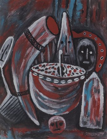 Ignoto, Senza titolo, tecnica mista su carta, cm. 37x28, firmata "Akpukpu" in...