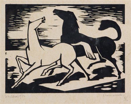 Ignoto, Promenade, 1972, litografia su carta, cm. 32x44, es. 8/20, firma "B....