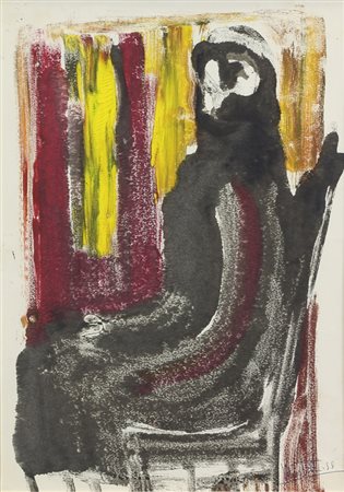 Ignoto, Senza titolo, 1958, monotipo su carta, cm. 35x24, firmato "Martelli"...