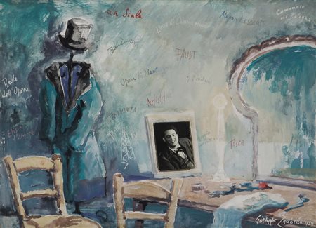 Giuseppe Zacchillo, Senza titolo, 1959, olio e collage su tavola, cm. 24x33,...