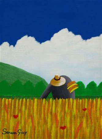 Domenico Seren Gay, Raccolto, 1992, olio su tela, cm. 24x18, firmato in basso...