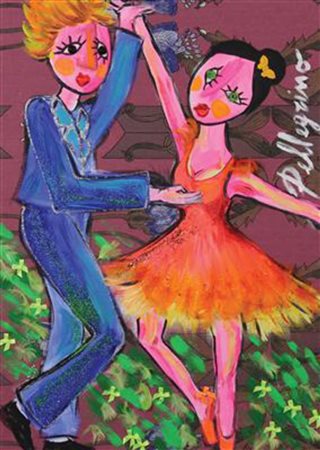 Federica Pellegrino, Passo a due, tecnica mista e materiali vari su broccato...