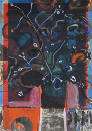 Alfredo Fabbri, Fiore (cigno nero), 1979, tecnica mista su carta, cm. 45x35,...
