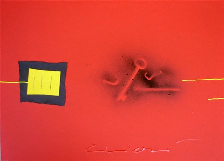 Giorgio Chiesi, Senza titolo, smalti collage su tela, cm. 50x70, firmato in...