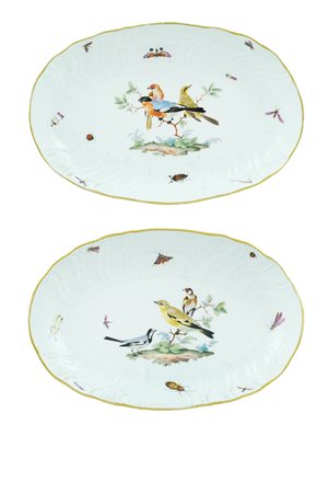 Coppia di piattini ovali Meissen, 1763 - 1774 20,5x13,5 cm. decorati in...